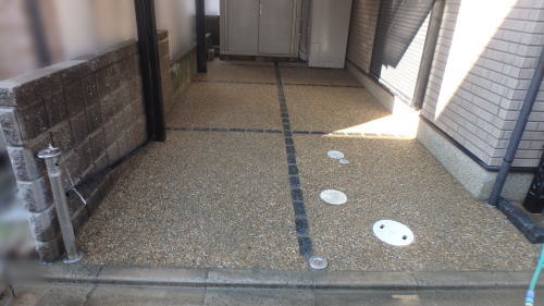 ガレージ全体 砂美石洗い出し