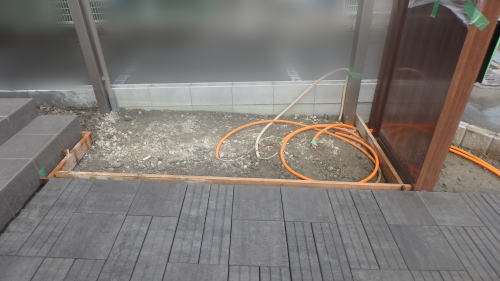 摂津市新築外構 自転車置き場に型枠設置