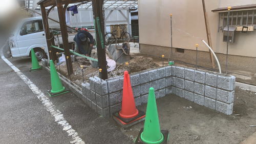 大阪茨木 外構リフォーム 再生砕石入れ・転圧