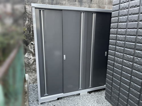 大阪高槻 建物周囲 物置設置 シンプリー MJX-219EP 長物収納タイプ/プレミアムグレー(イナバ物置)