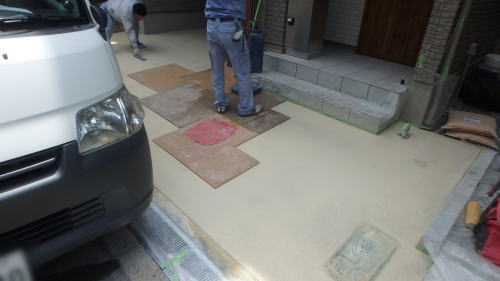 大阪市新築外構 スタンプコンクリート打設